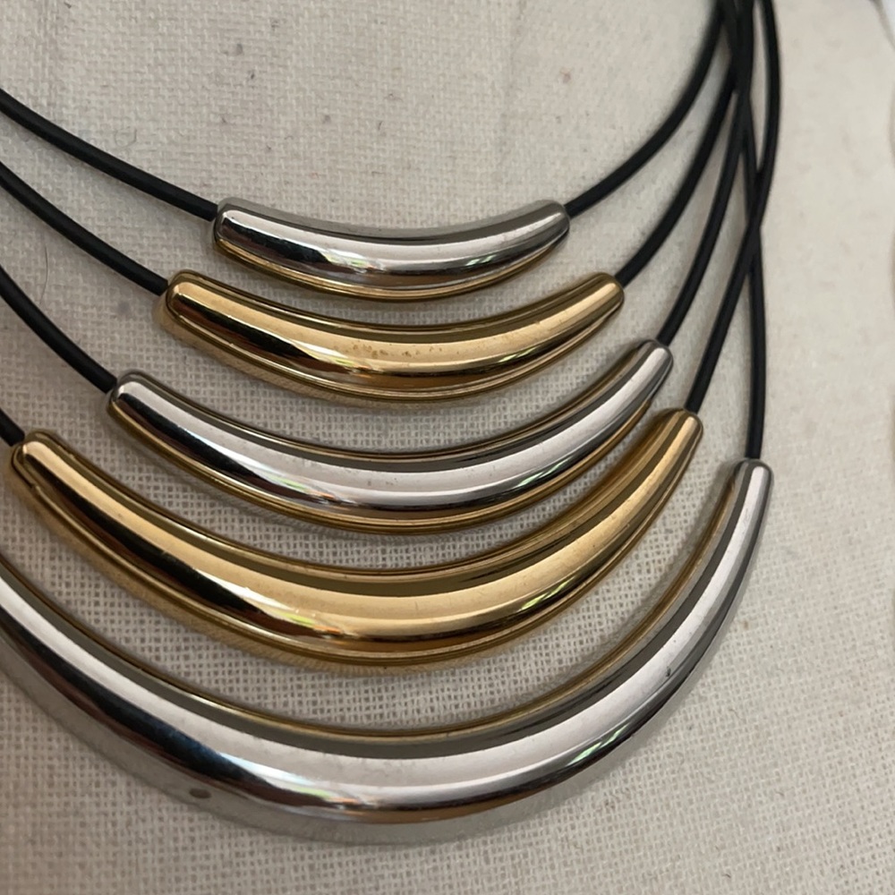 5 Strand Silver and Gold Tone Necklace | cool necklace - Picture 4 of 6